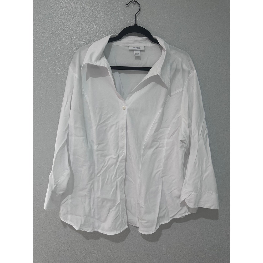 Dressbarn Woman White Button Down Blouse 3/4 Sleeve Plus Size 22/24W Tailored